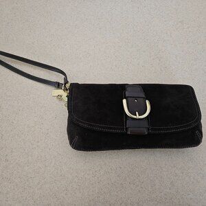RARE NWOT CLASSIC COACH SUEDE LEATHER DARK BROWN CLUTCH WRISTLET HANDBAG BAG